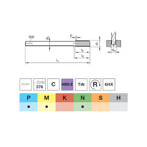 Machine tap for forming (expansion), coated (M12-M16) HSS-E DIN376, 63122