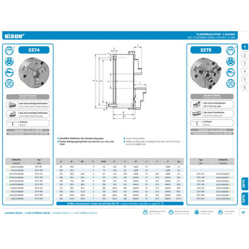 B3274 3-Jaw Scroll Lathe Chuck DIN 6350 (Plain Back) BISON DATASHEET