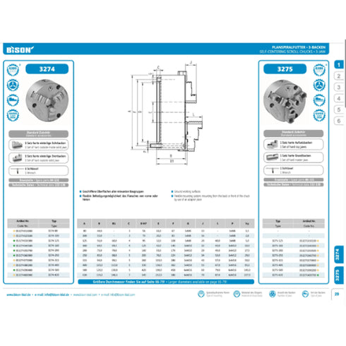 BISON B3274 3-Jaw Self-Centering Lathe Chuck Datasheet