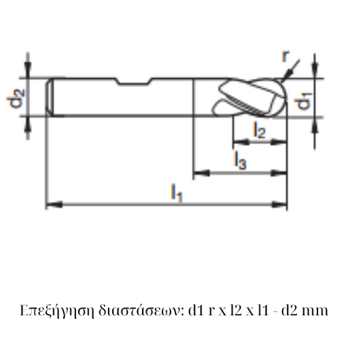 Carbide Ball Nose 2F End Mills, 5565R302GF Dimensions