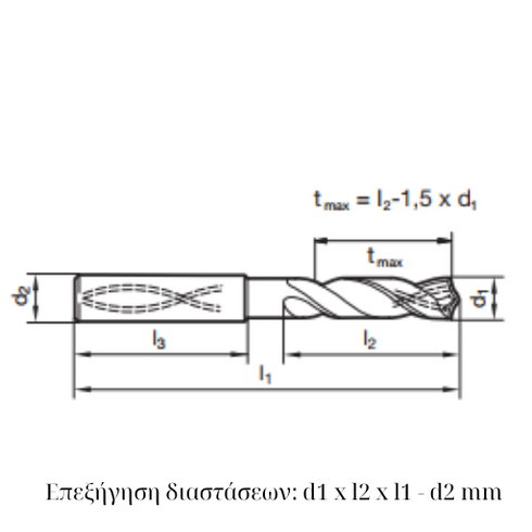 Carbide Drill 12xD with Coolant, 51893 Dimensions
