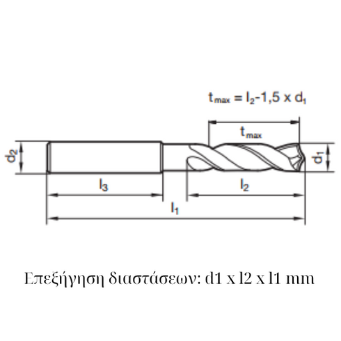 Carbide Drill 5xD Without Coolant, 51787 Dimensions