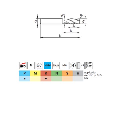 Carbide End Mill 4F Long, 54562 Details
