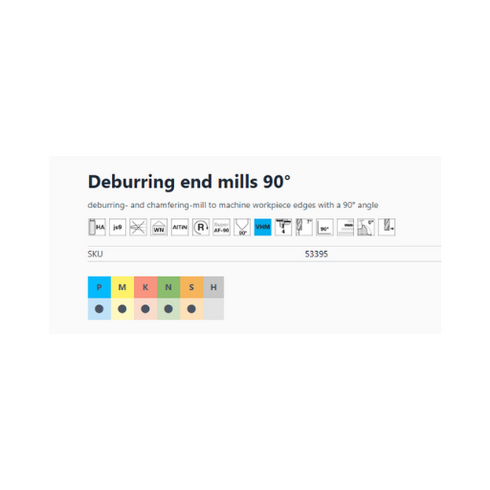 Deburring end mills 90° 53395 Dimensions