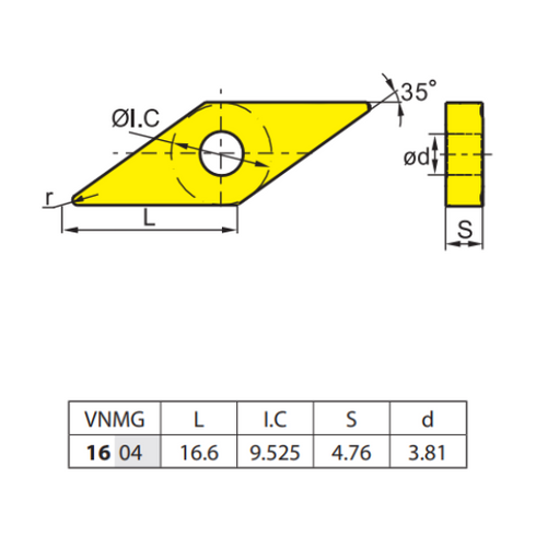 Diamond Turning Insert VNMG 160404-EF, ZCC CT
Dimensions