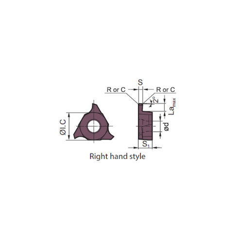 Grooving Insert QC11RL-R02, ZCC CT Dimensions