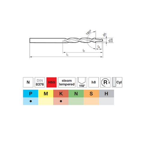 HSS Multi-Position Drill 180° DIN8376, 71500 Dimensions