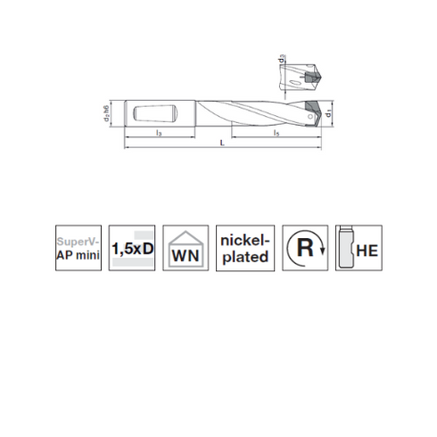 Indexable Drills 1.5xD, 77007 Dimensions
