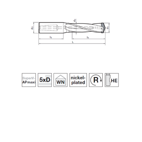 Indexable Drills 5xD, 76001 Dimensions