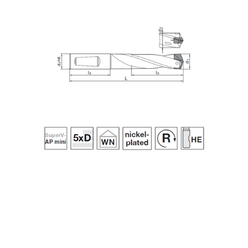 Indexable Drills 5xD, 77001 Dimensions