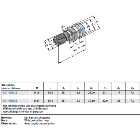 Pull studs DIN 2080 with Ott-groove Dimensions