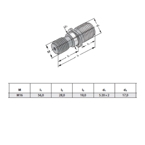Pull studs S 20 × 2 Dimensions