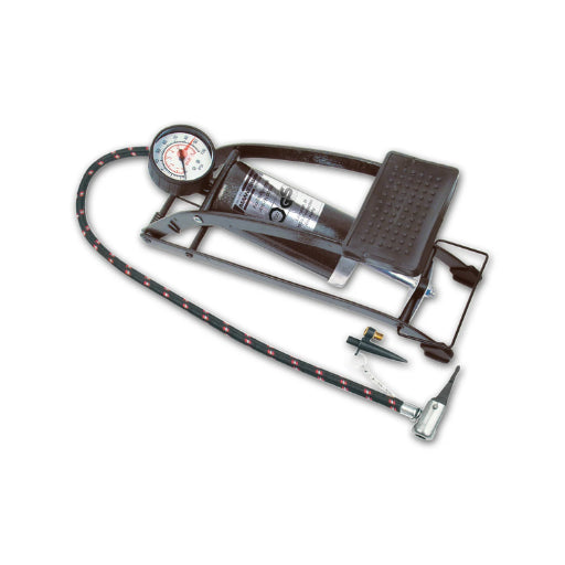 Single Cylinder Foot Air Pump with Pressure Gauge & Adapter Set