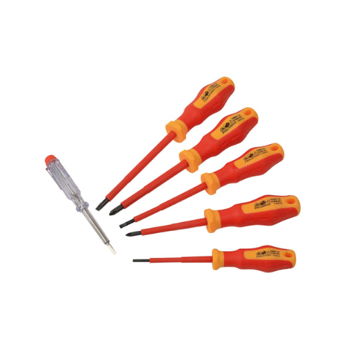 VDE Insulated Screwdriver Set 1000V, 6 Pieces CV Steel